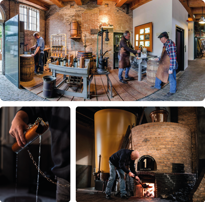 Collage van foto's van de jeneverindustrie